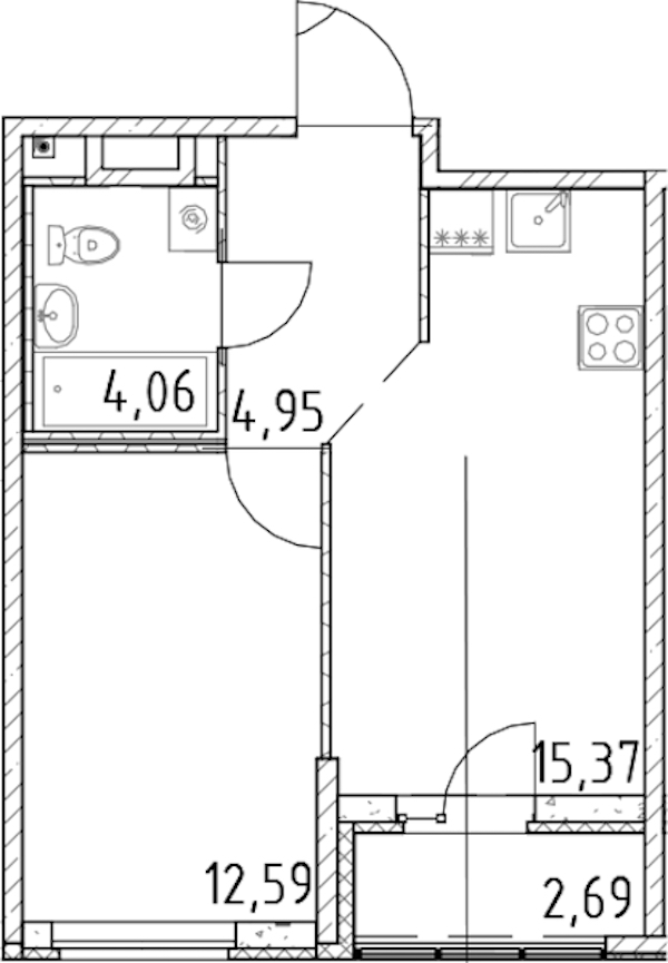 1-комнатная квартира 36.97 м², 12/23 эт., ЖК «Город Первых»